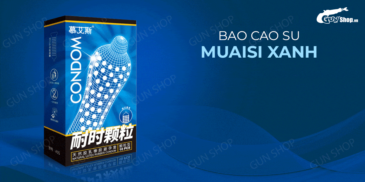  Cửa hàng bán Bao cao su Muaisi Xanh Dương - Nhiều gel gai li ti - Hộp 10 cái mới nhất