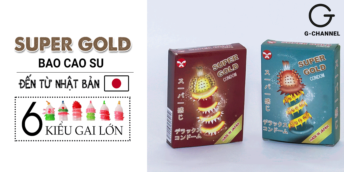 Đánh giá Bao cao su Super Gold - Gân và gai siêu lớn - Hộp 2 cái cao cấp Đánh giá Bao cao su Super Gold - Gân và gai siêu lớn - Hộp 2 cái cao cấp