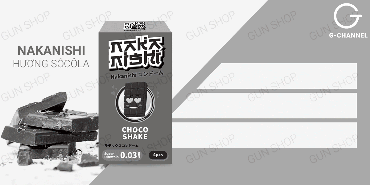 Đại lý Bao cao su Nakanishi - Siêu mỏng 0.03mm - Hương chocolate - Hộp 4 cái giá sỉ Đại lý Bao cao su Nakanishi - Siêu mỏng 0.03mm - Hương chocolate - Hộp 4 cái giá sỉ