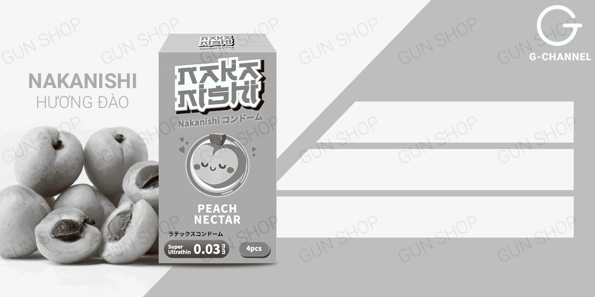 Bán Bao cao su Nakanishi - Siêu mỏng 0.03mm - Hương đào - Hộp 4 cái tốt nhất Bán Bao cao su Nakanishi - Siêu mỏng 0.03mm - Hương đào - Hộp 4 cái tốt nhất